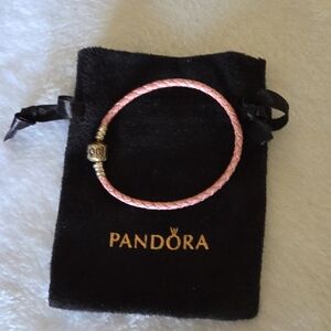 Pandora Pink Braided Bracelet with Silver Clasp, Size 6